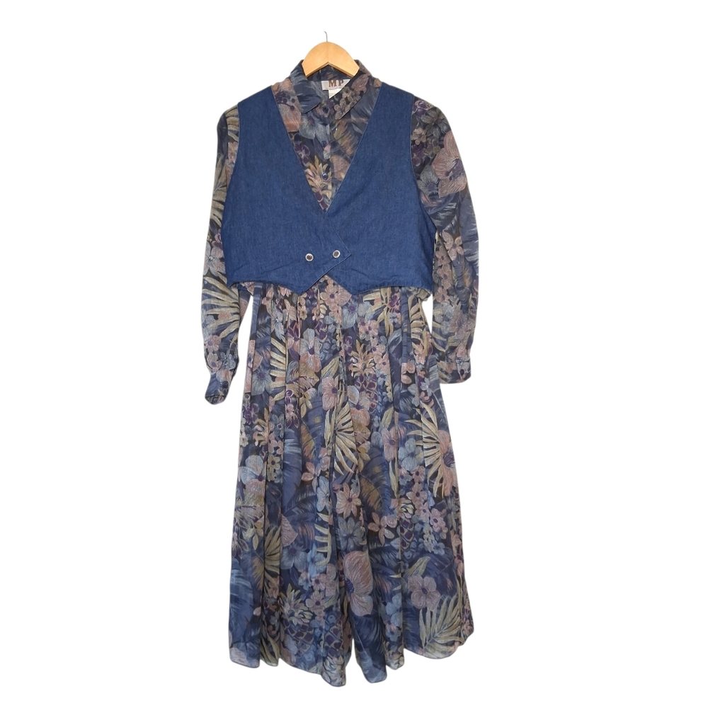 Vintage Coord Set Blouse, Reversible Vest & Wide Leg Pants Floral Prairie Boho